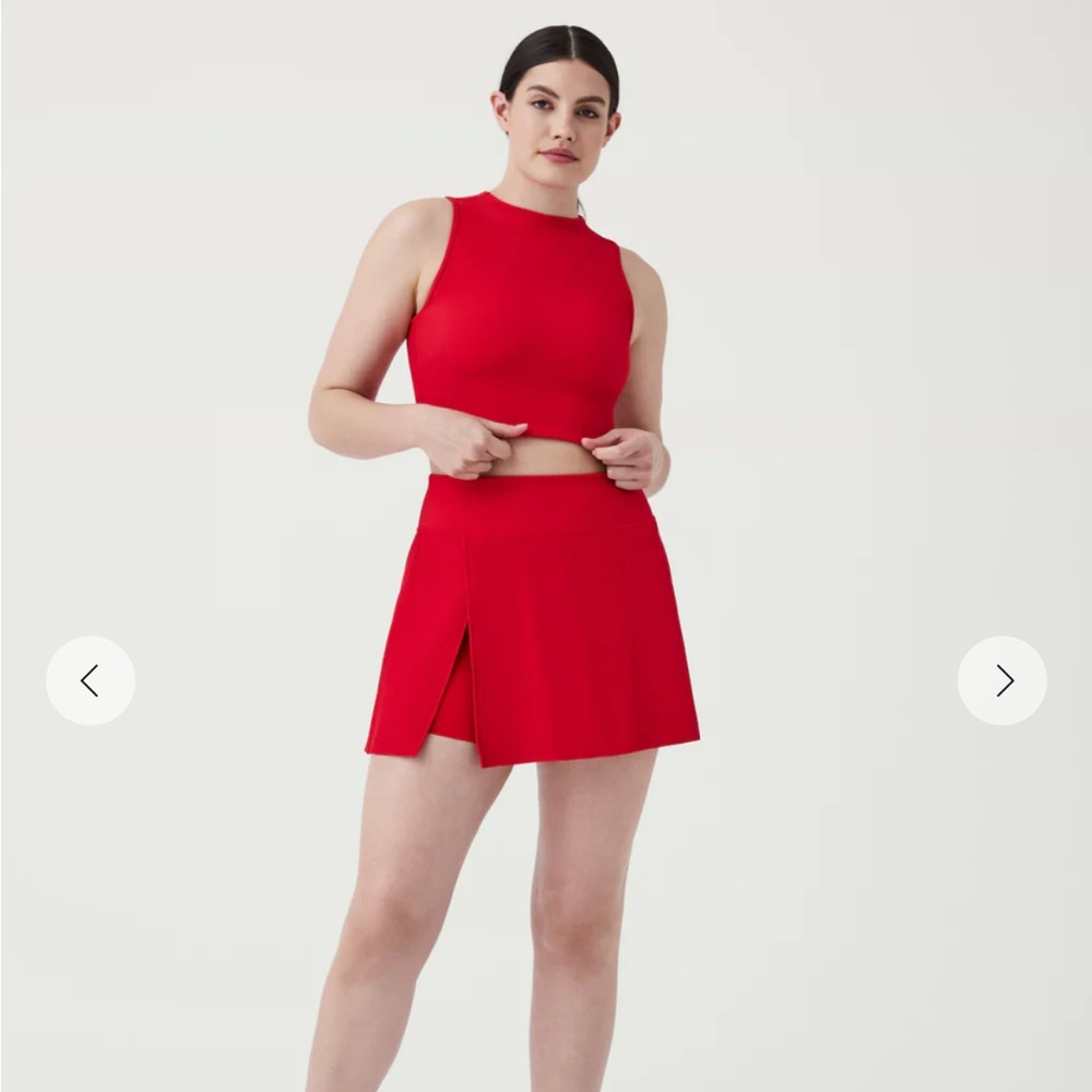 SPANX Contour Rib Front Slit Skort with Contour Rib Mock Neck Tank